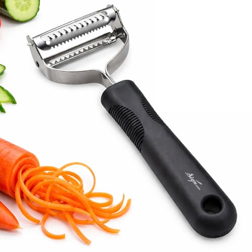 Image of Signamio 2 in 1 Julian Peeler for Salad, Dual Blade Salad Peeler Kitchen Tool, Handheld Julienne Peeler for Salad for Quick Veggie Ribbons, Safe Grip Handle for Home Cooking Prep