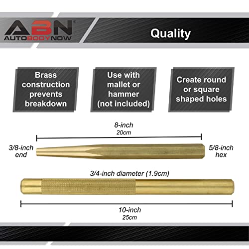 ABN Brass Punch Set 2 Piece Brass Drift Pin Punch Set Mechanic’s NonMarring Chisel Punches