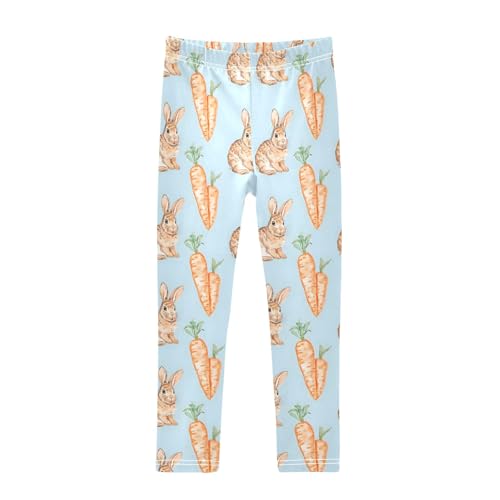 Rabbit and Carrot on Blue Girls Leggings Athletic Pants Tights Stretch Bottom