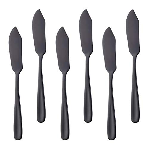 Lista de Cuchillos de postre Top 5. 44 Bisda - Cuchillos de postre de queso de acero inoxidable, juego de 6, cuchillo de mantequilla para desayuno, esparcidor de sándwich (negro)