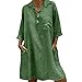 HULKY Femme Chemise 3/4 Manches Longue Tunique Mini Robe Col Boutonné T-Shirt Tops Blouse T-Shirt Longueur Au Genou Robe D'Été en Lin De Coton Solide Tenue Décontractée avec Poches