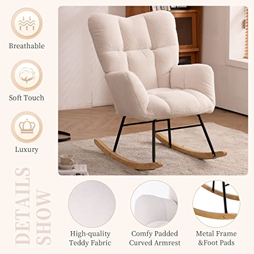 NIOIIKIT Nursery Rocking Chair Teddy Upholstered Glider Rocker Rocking