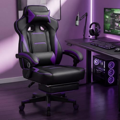 Image of GTPLAYER Gaming Chair with Footrest, 350LBS Big and Tall Office Chair, Ergonomic High Back Lumbar Support and Recliner for Back Pain Relief, Purple