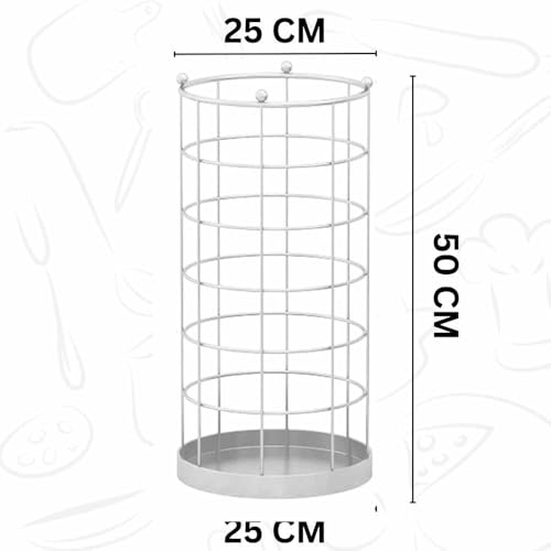Image of Round Metal Umbrella Stand, Black, 25 x 50 CM | Bottom Drip Tray, Entryway Storage Holder
