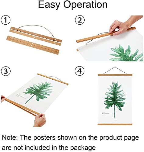 FALAMON 2 Pack A2 Poster Frame Hangers, Light Wood Wooden Magnetic Poster Hanger Frames Hanging Kit for Posters, Pictures, Prints, Photos, Maps, Scrolls, Canvas Artwork (42cm, Teak Wood) - Image 3