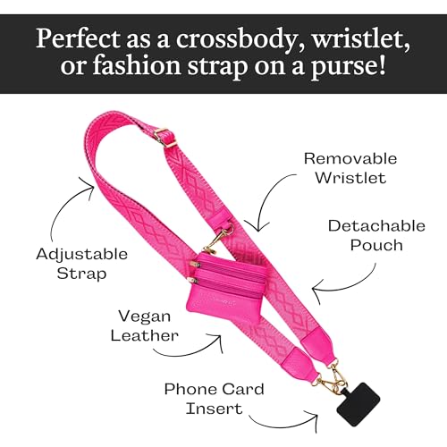 Image of Save the Girls Original Clip and Go Phone Strap Pattern (Classic - Magenta) - Crossbody Phone Strap Chain with Zipper Wallet Pouch - Phone Lanyard Zippered