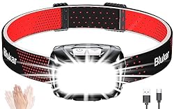Blukar Linterna Frontal, 2000L Superbrillantes Lin...: Linterna Frontal LED Infinitamente Regulable: La linterna frontal Blukar es infinitamente regulable y el brillo se puede ajustar del 100% al 30% presionando prolongadamente el interruptor. Gracias a la moderna tecnología XPG y COB, esta linterna fron...
