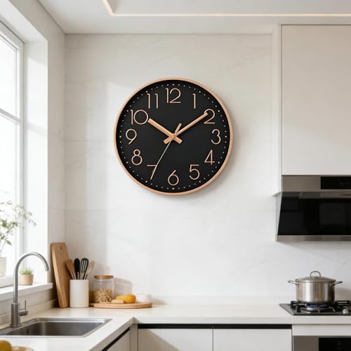 Image of DAXSMY Wall Clock 8 Inch Black Decorative, Battery Operated Silent