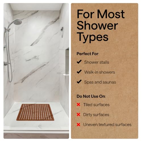 Image of GORILLA GRIP Patented Square Shower Stall Mat, Small Bathtub Floor Mats for Stand Up Showers with Suction Cups and Drainage Holes, Machine Wash, Soft on Feet, Bathroom Accessories 21x21 Inch, Brown