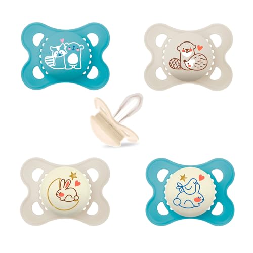 MAM Day & Night Tétines en silicone 0-6 Uni // Lot de 4 // incl. 2 boîtes de transport stérilisantes
