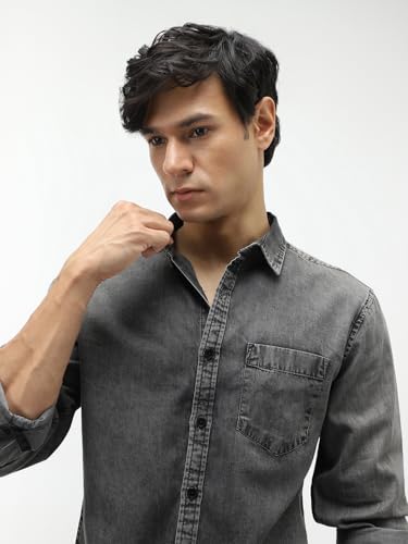 Image of Urbano Fashion Men's Regular Fit Full Sleeve Washed Denim Shirt