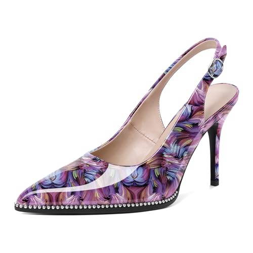 Image of SAMMITOP Women Slingback Heels Stilettos Closed Pointed Toe High Heel Silver Beaded Pumps Comfortable 3.5 Inch High Heels for Women Dressy Shoes