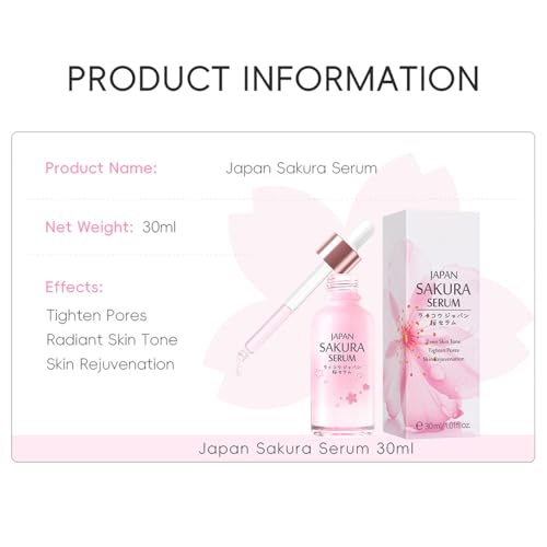 JEYPINMI Soothing Cherry Blossom Face Serum 30ml Hydrating Essence with Lightweight Formula for Women Non Greasy Moisturizer for Calm Radiant Skin Pink One Size