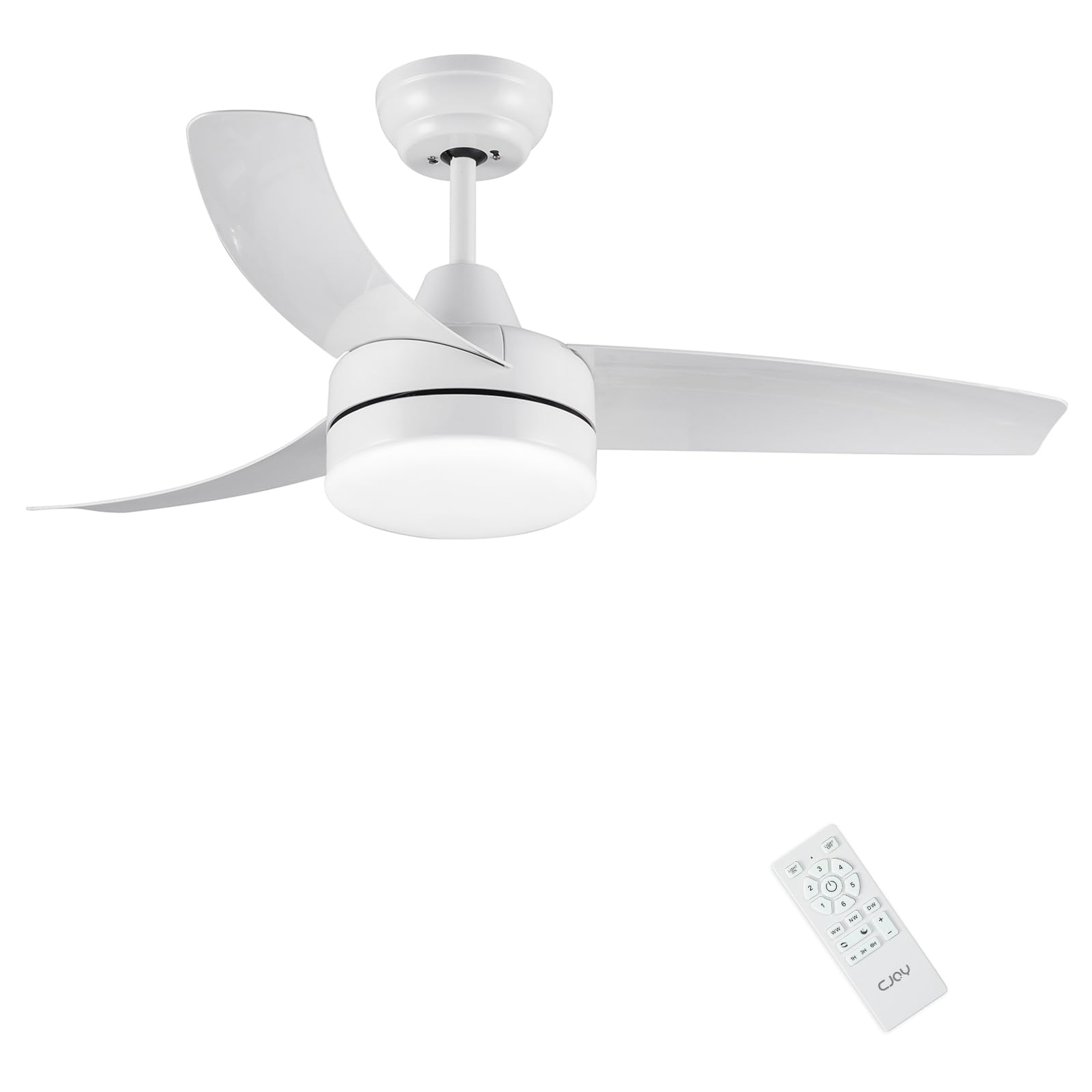 CJOYCeiling Fan with Light and Remote 42 inch, White Ceiling Fans with Lamps, Quiet Reversible, 6 Speeds, 3 CCT Dimmable LED, Sleep Mode, Timer, Fan Light Ceiling for Bedroom/Living Room/Kitchen