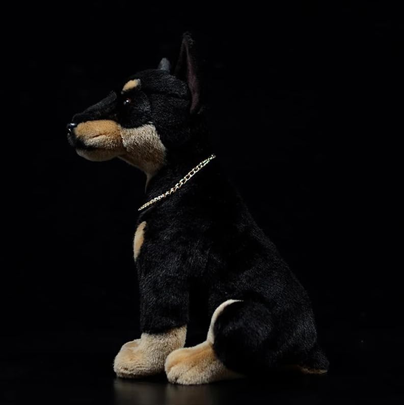 Simulation Dobermann Plüschtier Niedlich Kurzhaar Schwarz Polizeihund Modell Stofftier Puppe für Kinder Geburtstagsgeschenk 30cm Dobermann