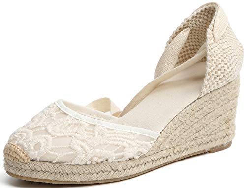 Image of Womens Espadrille Wedge Sandals Closed Toe Platform Lace Up Ankle Strap Slingback Summer Dress Shoes