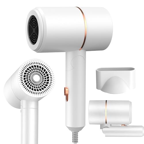 LYPPUL Asciugacapelli Ionico, 800W Asciugacapelli da Viaggio Pieghevole, Phon da Viaggio Pieghevole 2 Temperature, Cura dei Capelli, Adatto per uso Domestico, Viaggi e Dormitori (Bianco)