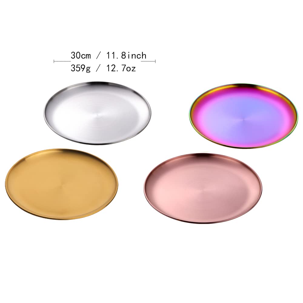 Ensemble de 4 Assiette à dîner, Acier Inoxydable Titane plaqué Assiettes à dessert, Assiette de Service Ronde / Assiette Menu / Accessoires de Table en Couleurs de 29.7 cm, Lavable au Lave-Vaisselle