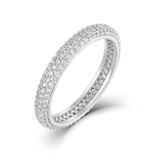 Women's 3 Row Eternity Wedding Ring Hip Hop Gold Plated Cubic Zirconia Eternity Ring Jewelry,Size5-11