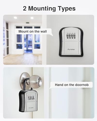 Image of Puroma Key Lock Box - Portable Combination Lockbox, Wall-Mounted Storage for House Keys, Resettable Code Safe for Home, Office, Apartment (4 Pack, Gray)