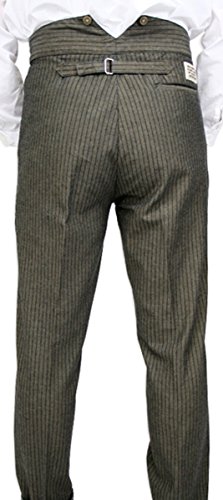 Historical Emporium Men's High Waist Ludlow Cotton Striped Trousers, Victorian Western Pants with Suspender Buttons4