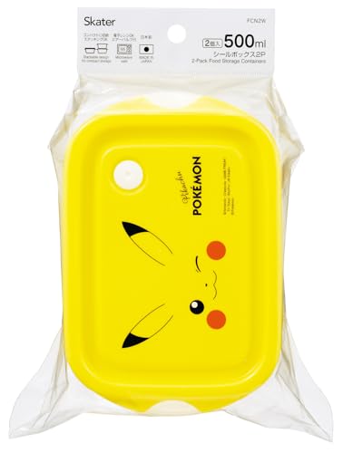 Image of Skater FCN2W-A Sealing Container, 16.9 fl oz (500 ml), Made in Japan, Set of 2, Pokemon Pikachu Face, 25