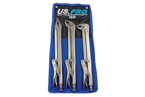 US PRO 3 Piece 15 Flat & Curved Jaw Long Reach Locking Mole Grip Pliers