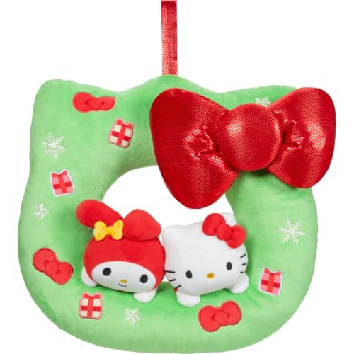 Hello Kitty® and Friends 12-Inch Plush Holiday Wreath - Christmas Door and Wall Hanger Room Decor - Officially Licensed Sanrio® Product - Ages 6+