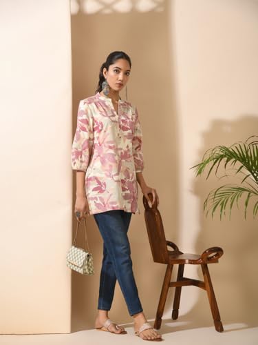 Image of Meesan Women's Floral Cotton Ethnic Tunic for Office, College and Daily Use