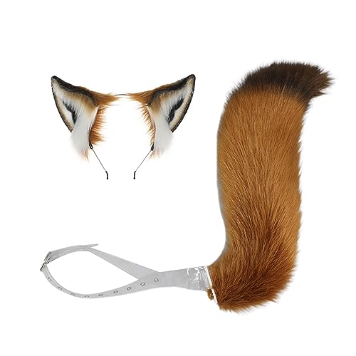 Juego de orejas y cola de animal ajustable para disfraces de Halloween y cosplay