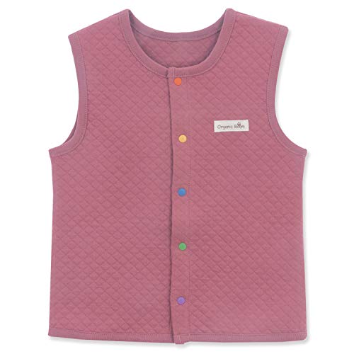 organicboom 100% Certified Organic Cotton Baby Quilted Jacquard Sleeveless Jacket Soft Vest (Smile(Rose Pink), 100(18-24M))