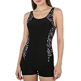 Jywmsc Swimming Costume Women One Piece Boyleg Swimsuit Ladies Black Sports Swimming Suits Tummy Control Swimwear with Shorts