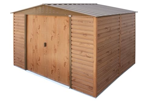 Duramax ALPINE 10 x 8 (7.82 m2) Garden Shed with Metal Base, Hot-Dipped Galvanized Steel Outdoor Shed, Strong Reinforced Roof, Maintenance-Free & Weather-Resistant Metal Storage Shed, Woodgrain