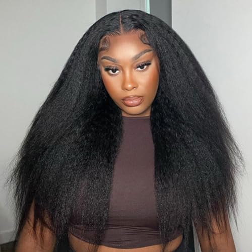 Image of ISEE Glueless Wig Human Hair Kinky Straight 7X5 HD Lace Front Wig 20 Inch