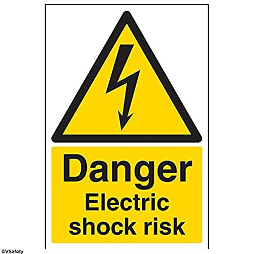 Image of VSafety Danger, Electric Shock Risk Warning Sign - Portrait - 200mm x 300mm - 1mm Rigid Plastic