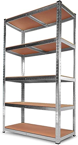 Scaffale Scaffali Scaffalature Metallo e Mensole in Mdf ad Incastro Robusto per Carichi Pesanti 5 Ripiani Ognuno da 175Kg=875Kg Totale H180x90x40cm per Garage, Officina, Magazzino, Ufficio (Cod. 5828)