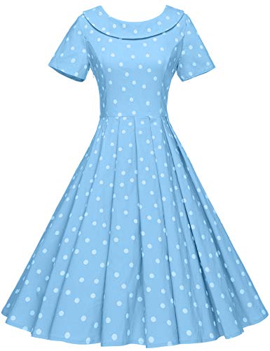 GownTown Women s 1950s Polka Dot Vintage Dresses Audrey Hepburn Style Party Dresses Light Blue