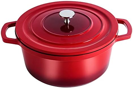 swiflon Dutch Oven 5.0-QT Cast Aluminum Nonstick Casserole, Lightweight Cookware Pot with Lid, Braiser Pot Suitable for Meats, Soups, Bread Baking in Oven, Red Shadowed