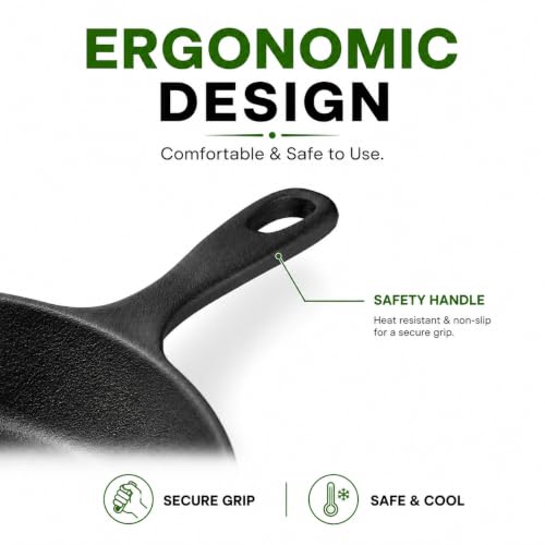 Image of Esspy Pre-Seasoned Cast Iron Frying Pan | 9.5inch / 1.5L / 3-4 People | Toxin Free | No-Chemical Coating | Skillet for Frying, Searing, Sauteing, Baking, Roasting | Cast Iron Cookware
