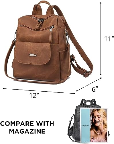 BOHJPIS Rucksack Damen Wasserdicht Leichtgewicht PU Mode Reisen Mehrzweck Umhängetasche Handtasche schulrucksack (Braun)