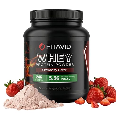 Image of Whey Protein Powder - 24g Protein, 5.5g BCAAs, Whey Isolate Blend, Low Sugar Protein Powder for Muscle Recovery & Lean Muscle, Post Workout Protein, 2 lb, 30 Servings (Strawberry)