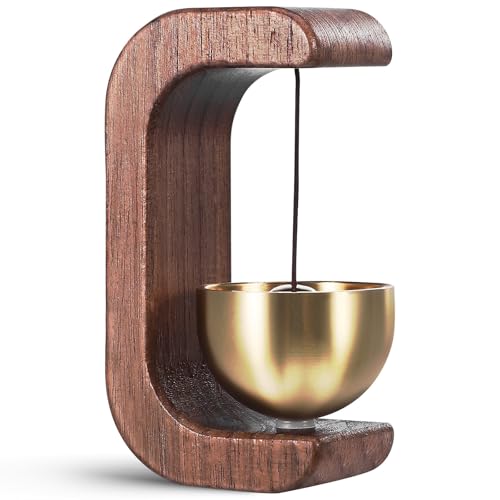 Milisten Timbre Decorativo de Puerta de Latón y Madera de Nogal C Tipo, Campana de Viento para Apertura de Puerta en Hogar y Tienda, Campana de Comerciante Resistente y Elegante