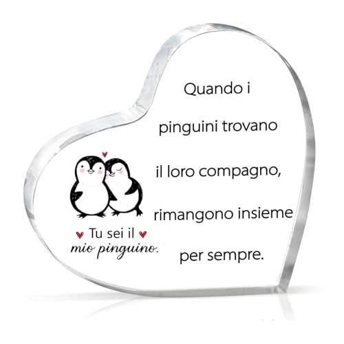 PulangRen Regalo San Valentino Per Lui Lei Pinguino Placca Acrilica