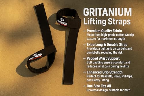 Image of Gritanium Nutrition Deadlift Straps | Heavy Duty Gym Wrist Support | Weightlifting Straps for Deadlift, Back Workout, Pulling, Grip Strength | Premium Cotton Padded Lifting Bands for Men & Women