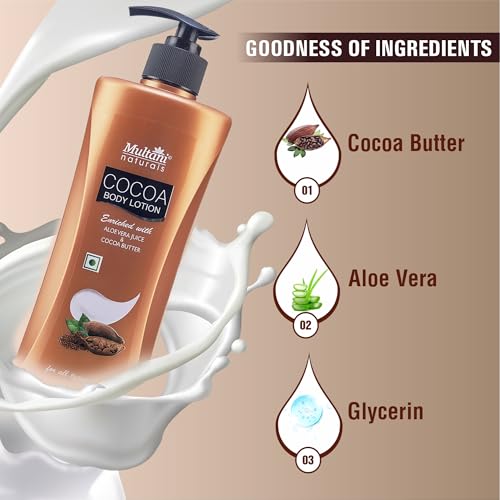 Image of Multani Natural Cocoa Body Lotion (Pack of 2 (400ml each) | Moisturising Body Lotion for Women & Men | Hydrating & Refreshing | Helps in Dryness Reduction & Softens The Skin | Paraben & SLS Free