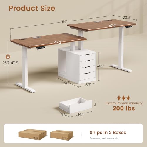 Image of SEDETA Standing Two Person Desk with 4 Drawers, 2 Power Outlets, CPU Stand