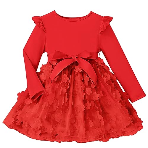 Kids4ever 2-6T Toddler Girls Tulle Dresses Fall Long Sleeves Flower Tutu Party Dress for Little Girl Birthday Wedding Guest …