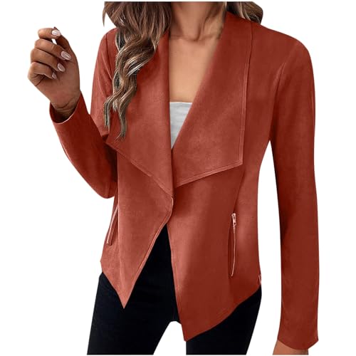 TANMESSO Women's 2024 Long Sleeve Open Front Cropped Faux Suede Jackets (Brick Red,XL,XL,Regular,Regular)