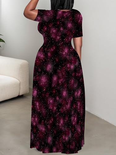 Image of PinkPatty Women's Plus Size Maxi Dresses Short Sleeve Sundress Summer T-Shirt Beach Long Dress with Pockets