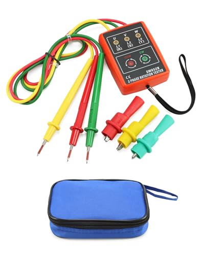 QWORK® Phasenprüfer, Drehfeldmessgerät für 3 Phasen, 60V～600V AC, 20-400 Hz, mit Summertester und Krokodilklemmen